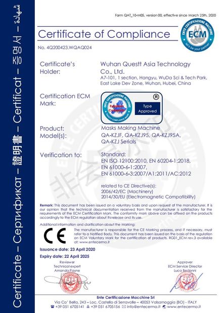 Porcellana Wuhan Questt ASIA Technology Co., Ltd. Certificazioni